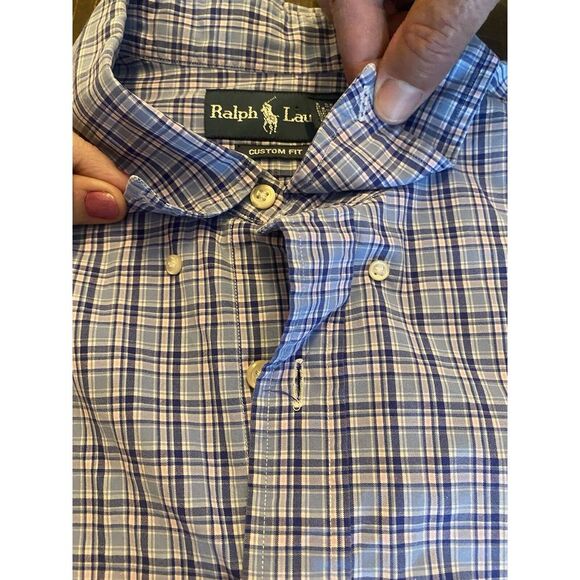 Ralph Lauren Shirt Mens 17.5 Custom Fit Checkered Long Sleeve Button‎ Up Plaid - Picture 1 of 8